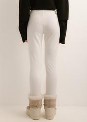 Cream-colored, fitted women's trousers SPODT-0096-0B(Z26); rear view of the product on a model. Half-body shot.