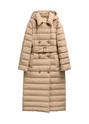 Dark beige long women's jacket KURDT-0709-1C(Z26), product photo from the front on a light background.