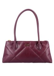 Burgundy, trapezoidal women's handbag with decorative stitching TORES-1363-4D(Z26), front product view on white background.