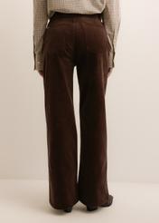 Brown wide women's trousers SPODT-0135-1H(Z26), back view of the product on the model. Half of the silhouette visible.