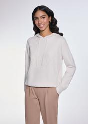 Beige women's sweater with hood SWEDT-0221-80(Z24)-01