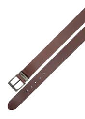 Men's brown leather belt PASMS-0274-89(Z25), view of the clasp of the product on a white background.