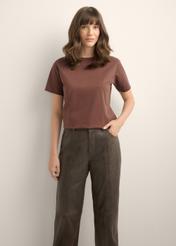 Brown cotton women's T-shirt TSHDT-0165-1H(Z26)