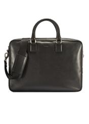 Roomy men's bag made of black leather TORMS-0471-99(Z25), front product view on a white background.