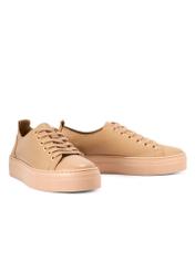 Beige women's leather sneakers BUTYD-1062-1B(W26), diagonal product view on a white background.