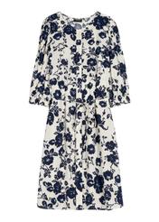 Navy blue floral viscose dress SUKDT-0271-7P(W26), front product view on white background.