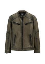 Men's khaki leather jacket KURMS-0403-8D(W26) - front product view, on white background.