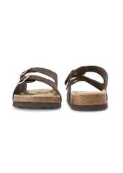 Women's dark brown leather flip-flops BUTYD-1158-1I(W26) - front and back view of the product, on a white background.