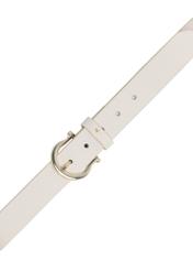 Cream-colored women's leather belt PASDS-0274B-12(W25), close-up of the buckle on a white background.