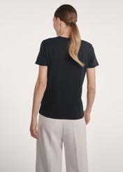 Black cotton women's t-shirt TSHDT-0144-99(Z25) - back view on a model on a white background. Half of the silhouette visible.