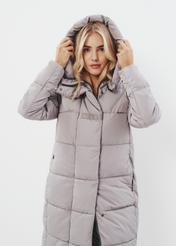 Gray women's winter jacket with hood KURDT-0484-91(Z23)-03