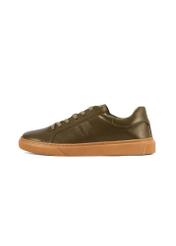 Men's khaki leather sneakers BUTYM-0486-8D(W26), side view of the product on a white background.