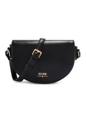 Black semi-circular women's messenger bag TOREC-1184-99(W26) - front product view, on a white background.
