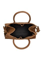Cognac leather women's shopper bag TORES-1412-1F(Z26). Top view on a white background.
