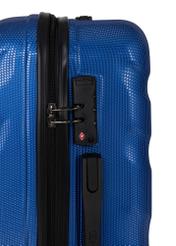 Large suitcase on wheels WALPC-0012-7C-28(W26), close-up of the product zipper on a white background.