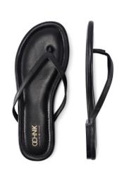 Women's leather flip-flops in black BUTYD-1271-99(W26), product view from above on a white background.