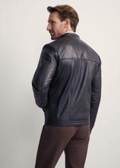 Classic men's leather jacket KURMS-0297-5427(KS), product view from the back on the model. Half of the silhouette visible.