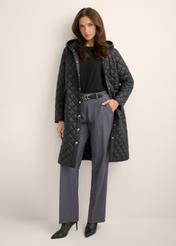 Women's black quilted jacket KURDT-0680-99(Z26), front view of the product on the model. Full body visible.