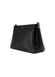Women's black leather messenger bag TORES-1214-9I(W26), diagonal product view on a white background.