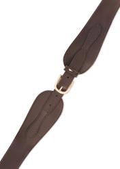 Brown leather women's belt PASDS-0330-90(Z25), close-up of the product clasp, view on a white background.