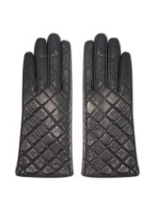 Women's black leather gloves REKDS-0079A-99(Z25), product view from the front on a white background.