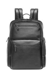 Black spacious leather backpack PLCMS-0023-99(Z25), product view from the front on a white background.