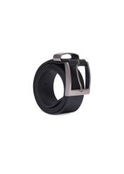 Men's smooth black leather belt PASMS-0163A-99(Z25), angled product view on a white background.