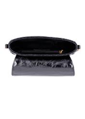 Black small glossy messenger bag TOREC-1254-9F(Z26), product view inside on white background.