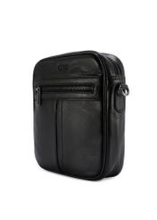 Black leather men's bag TORMS-0491-99(W26), diagonal product view on white background.