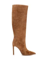Cognac suede women's boots BUTYD-1208-1F(Z26), product view from the side on a white background.