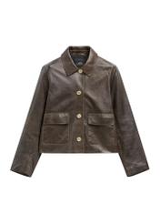 Brown women's leather short jacket KURDS-0552-1H(Z26), front product view on white background.