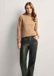 Women's camel wool-blend sweater SWEDT-0241-24(Z25), front view of the product on the model. Half of the silhouette visible.
