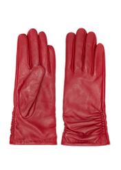 Red women's leather gloves REKDS-0096-42(Z25) - front product view on white background.