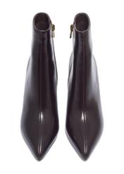 Dark brown leather stiletto ankle boots BUTYD-1122-1I(Z26). Front view on white background.