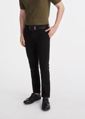 Black men's trousers SPOMT-0103A-99(Z25), front view of the product on the model. Half of the silhouette visible.