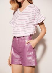 Women's lilac leather shorts SPODS-0007-1322(W23)-02