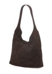 Brown suede women's handbag TORES-1308-1I(W26), diagonal product view on white background.