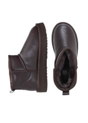 Dark brown leather women's snow boots BUTYD-1219-1I(Z26), product view from above on a white background.