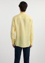 Light yellow linen men's shirt KOSMT-0321-21(W25) - back view on white background. Half of the silhouette visible.