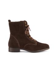Women's brown suede ankle boots BUTYD-1008-89(Z25), product view from the side on a white background.