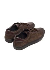 Men's dark brown leather sneakers BUTYM-0544-1I(Z26), product view from the back on a white background.