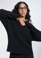 Black woolen women's sweater SWEDT-0215-99(Z24)-02