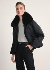 Black women's winter jacket with natural fur KURDT-0593-99(Z25)