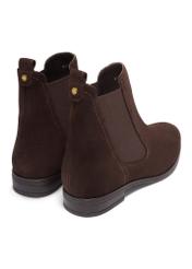 Women's brown suede ankle boots BUTYD-1009-1I(Z26), rear view on a white background.