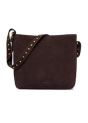 Brown suede women's handbag with studs TORES-1385-1I(Z26), front product view on white background.