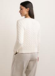 Cream cotton women's cardigan KARDT-0067-0B(Z26), back view on a model. Half of the figure is visible.
