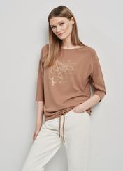 Women's ribbed blouse in camel BLUDT-0174-24(W24)-01