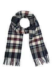 Navy blue men's checkered scarf SZAMT-0085-69(Z25), front product view on white background.