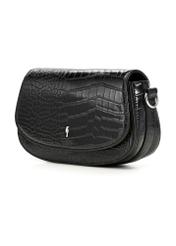 Small black women's croco handbag TOREC-1264-9G(Z26), diagonal product view on a white background.