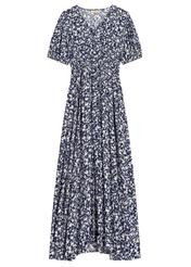 Long floral dress in navy blue SUKDT-0191-7I(W26) - front product view, on white background.